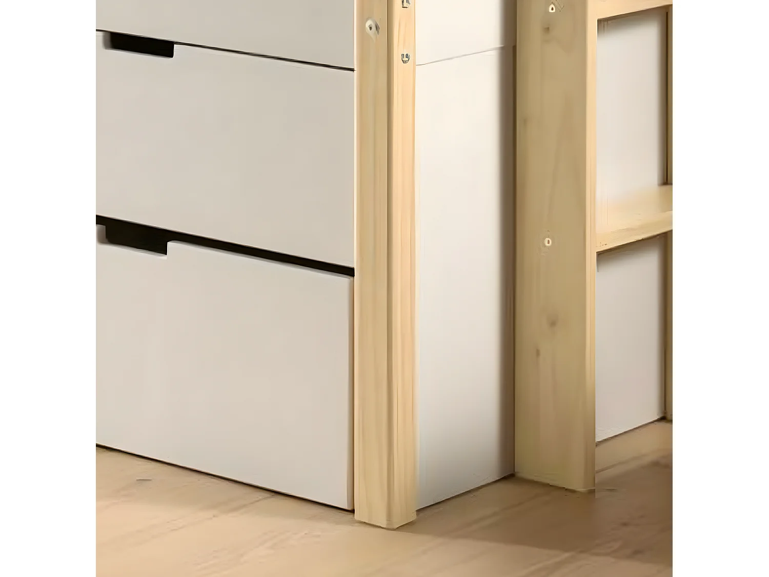 Tourco - Lit enfant banquette 4 tiroirs en bois 90x200cm - Blanc et bois clair