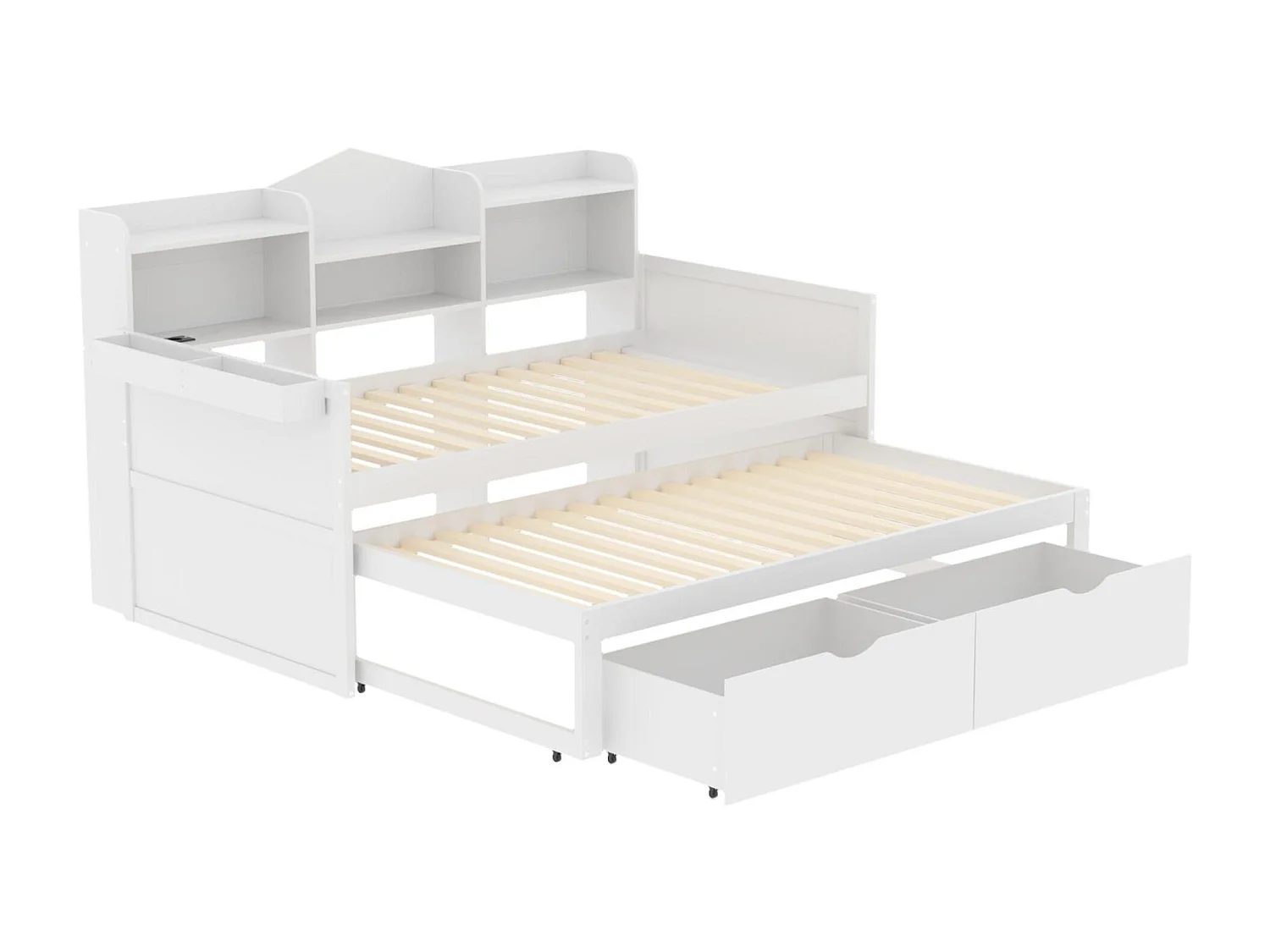 Sofá-cama de madeira 90x200cm - com cama de gavetão 90x190cm e 2 gavetas - com tomada USB - Branco