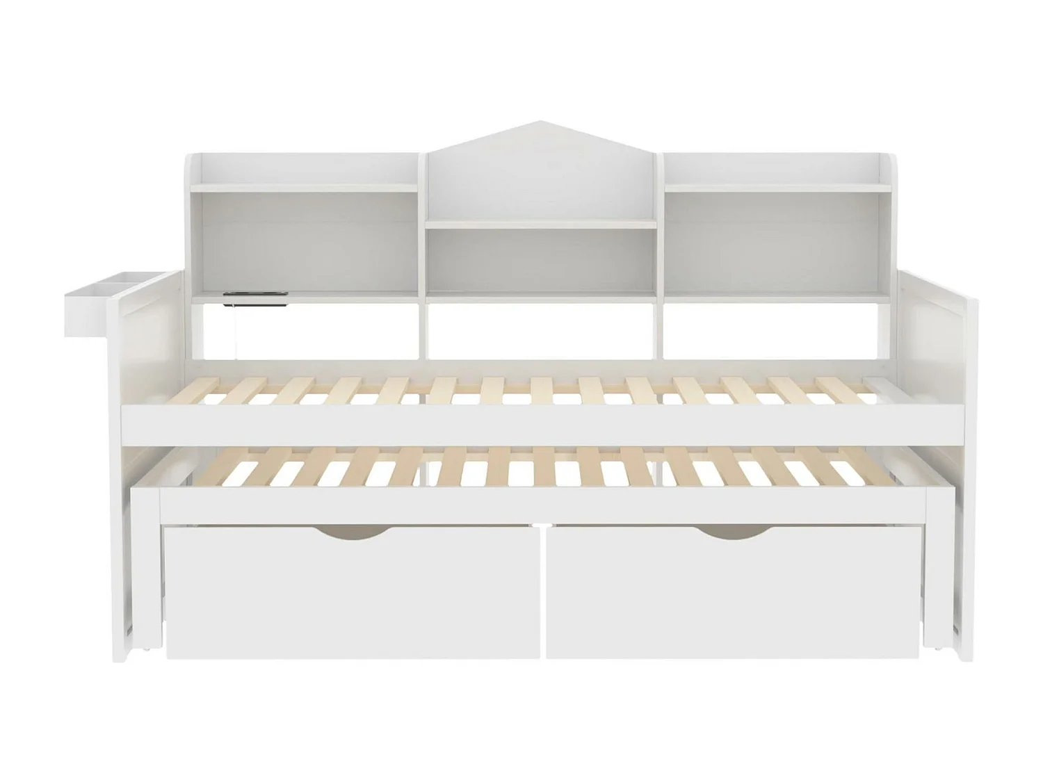 Lit banquette 90x200cm en bois - avec lit gigogne 90x190cm et 2 tiroirs - avec prise USB - Blanc