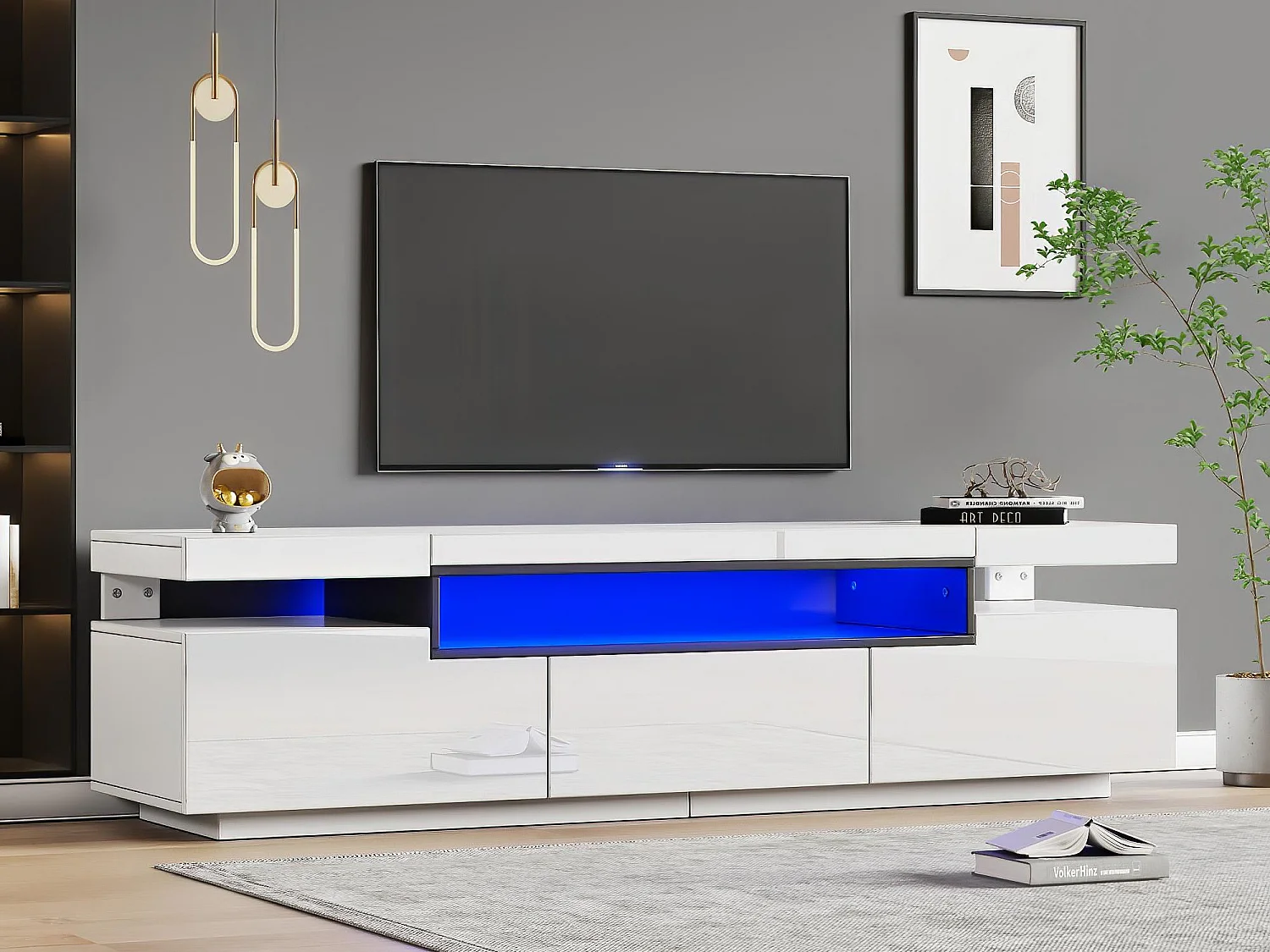 TV-meubel 160 cm met LED - 3 lades - geschikt voor 70" TV - Wit