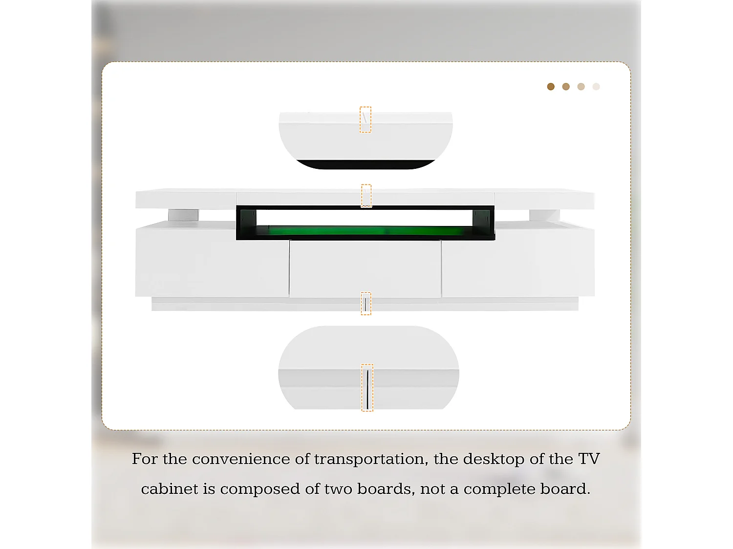 Meuble TV 160cm avec LED - 3 tiroirs - adapté pour TV 70" - Blanc