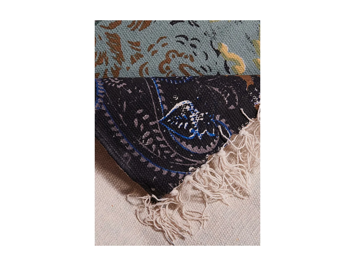 Tapis kilim 70x110 rectangle fait à la main en coton bleu BLUE FLOREA