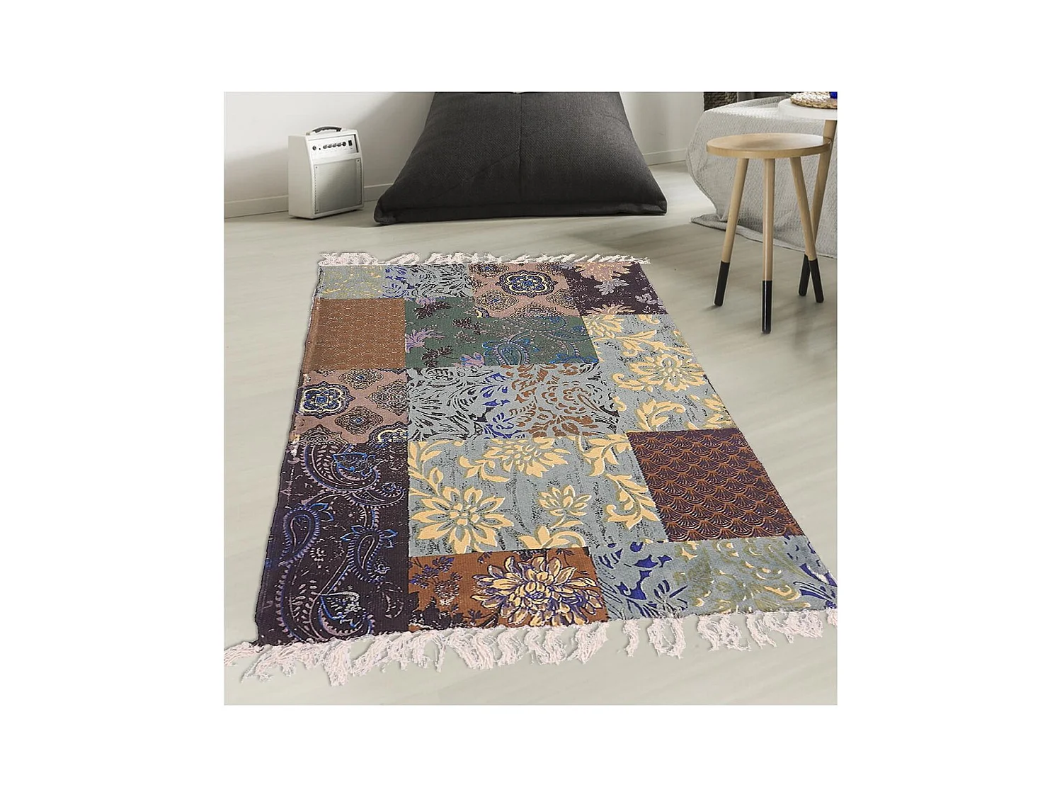 Tapis kilim 70x110 rectangle fait à la main en coton bleu BLUE FLOREA