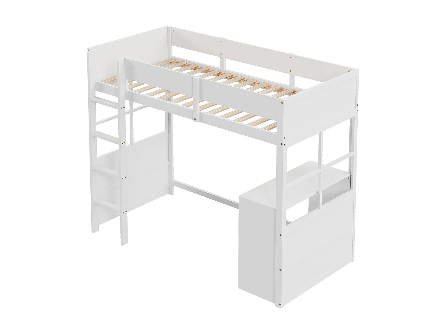 Cama alta 90x200cm - com secretária e barreiras de segurança - Branca