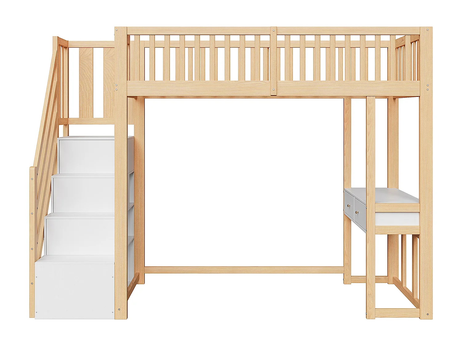 Houten tussenbed 90x200cm - met tafel en opbergtrap - Naturel & Wit