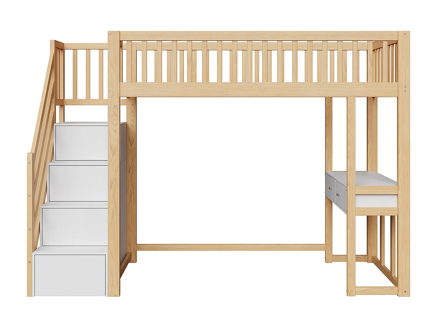 Houten tussenbed 90x200cm - met tafel en opbergtrap - Naturel & Wit