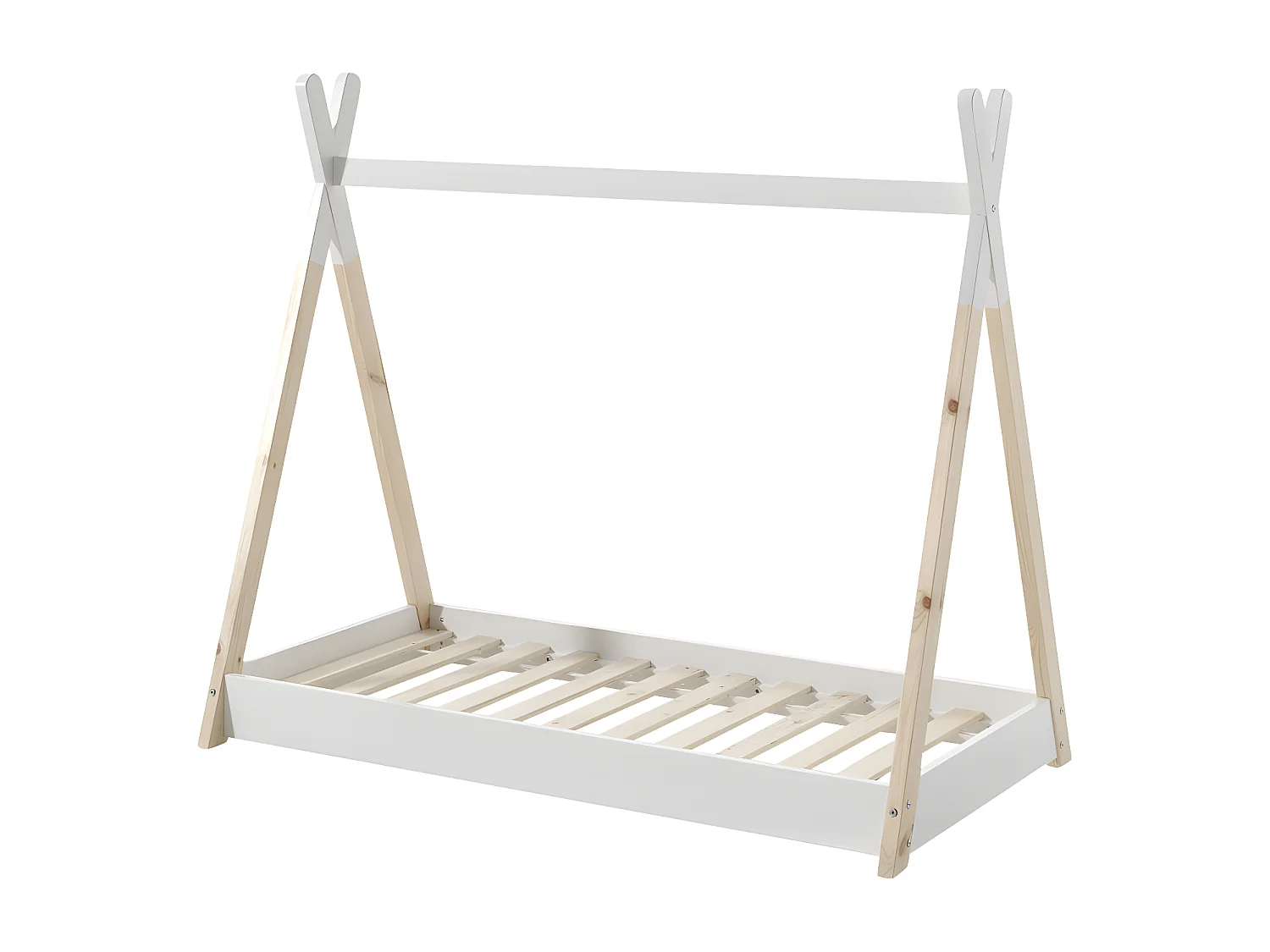 Dayi - Lit enfant cabane en bois 70x140cm - Blanc et bois clair