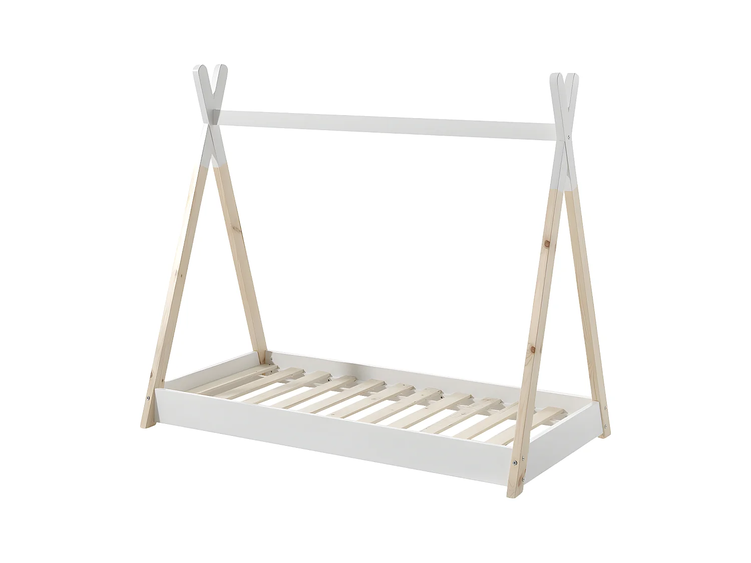 Dayi - Lit enfant cabane en bois 70x140cm - Blanc et bois clair