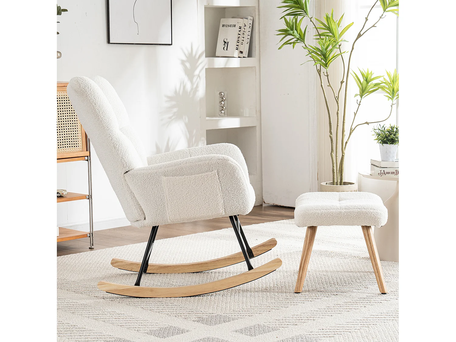 Schommelstoel、Schommelstoel in French Terry stof - met voetsteun - Wit