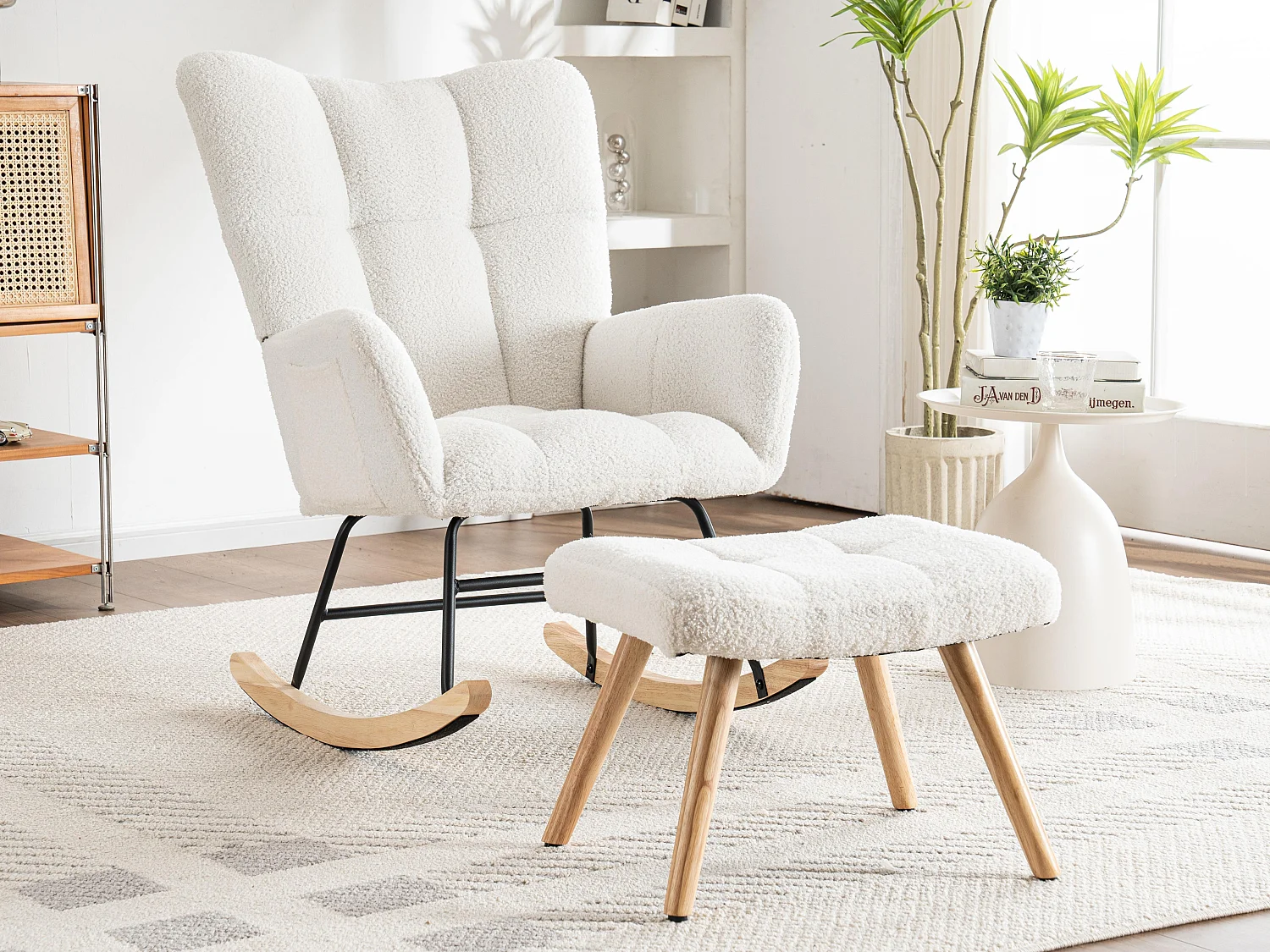 Schommelstoel、Schommelstoel in French Terry stof - met voetsteun - Wit