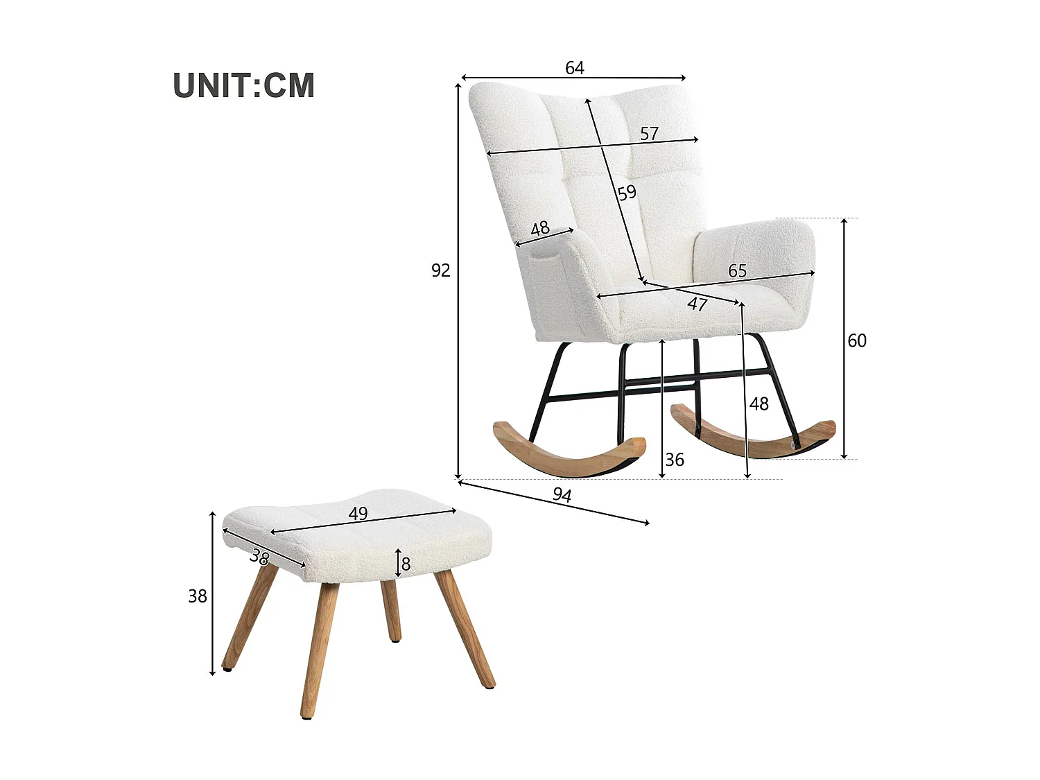Schommelstoel、Schommelstoel in French Terry stof - met voetsteun - Wit
