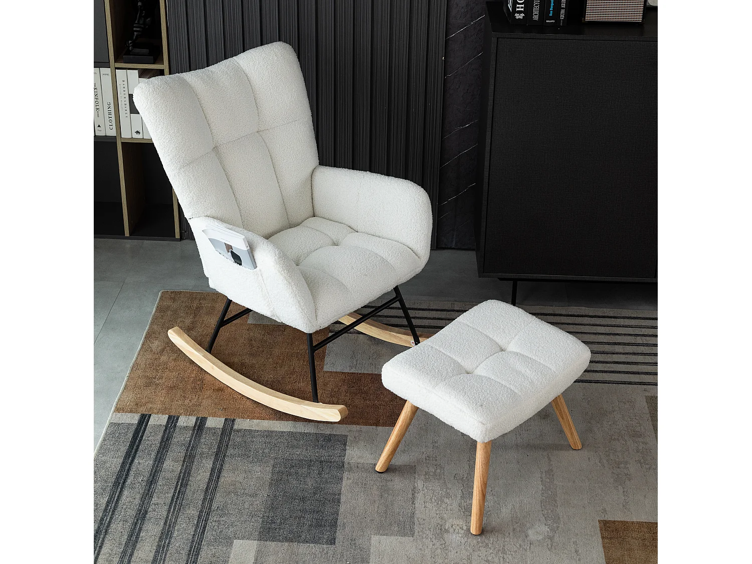 Schommelstoel、Schommelstoel in French Terry stof - met voetsteun - Wit