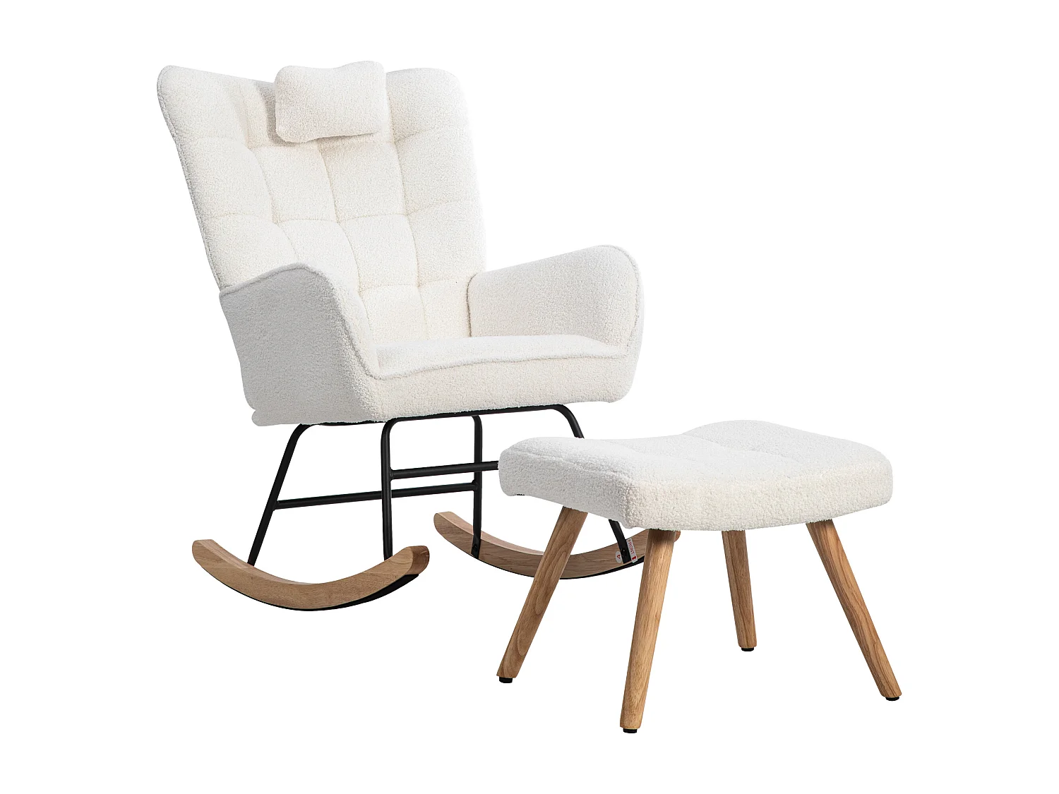 Mecedora、Mecedora de tejido de rizo francés - con almohada y reposapiés - Blanco