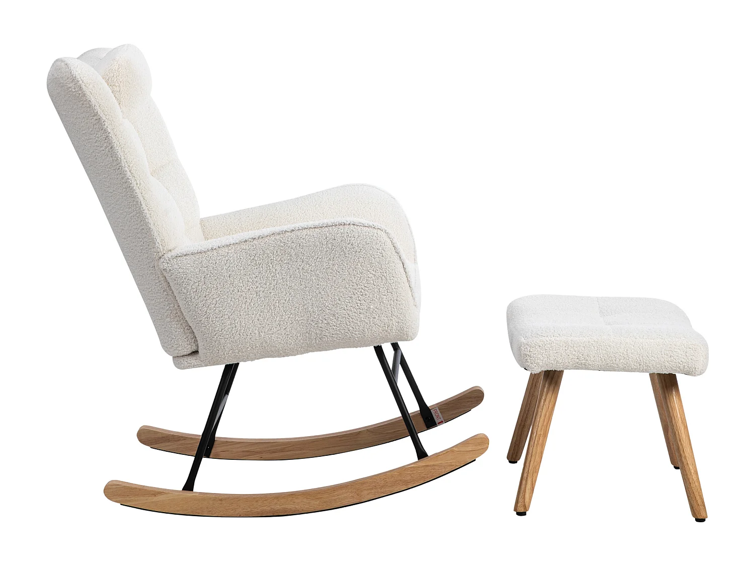 Mecedora、Mecedora de tejido de rizo francés - con almohada y reposapiés - Blanco