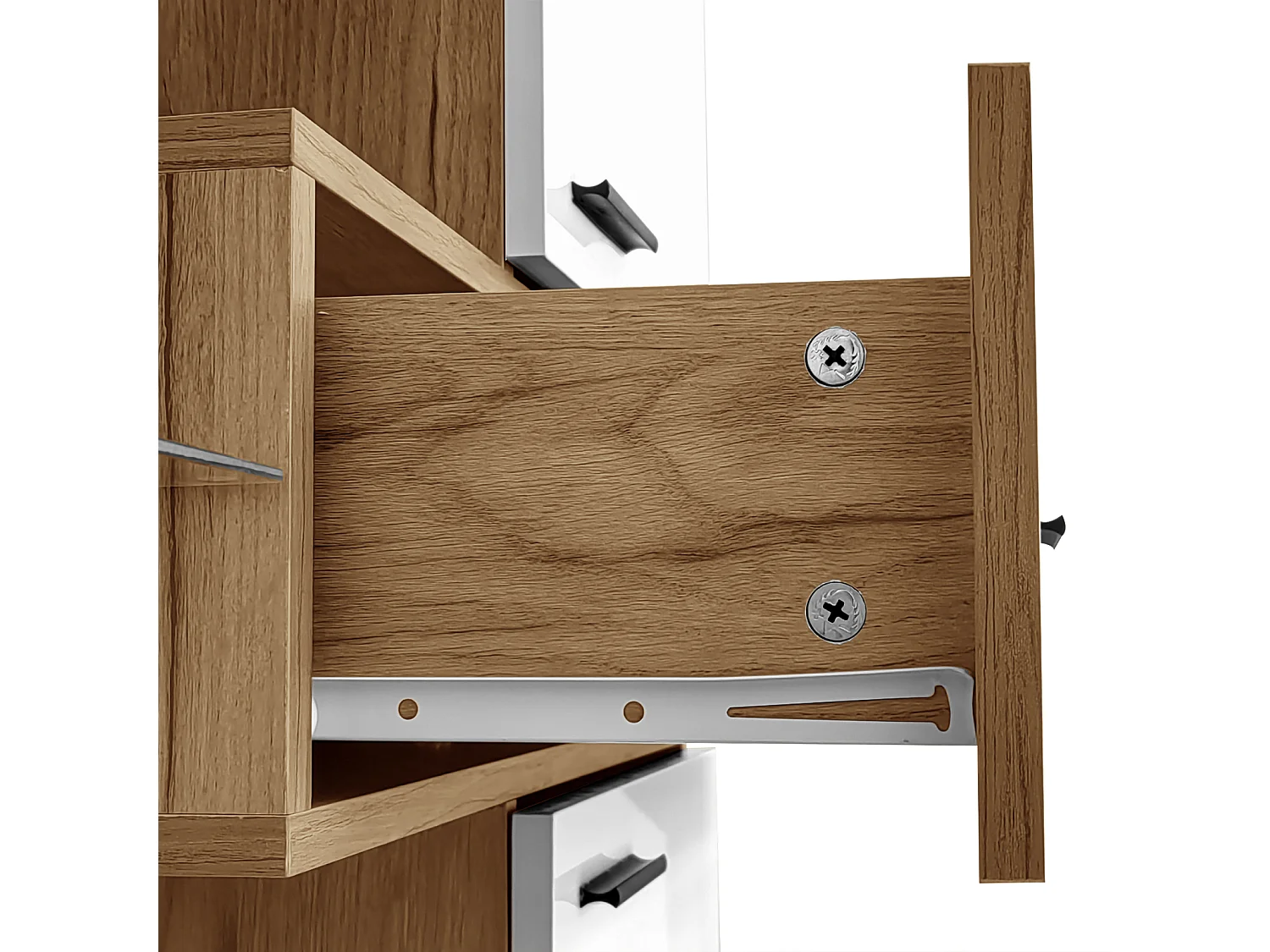 Buffet haut 150 cm, avec éclairage LED, 4 portes, tiroirs, étagères en verre, meuble rangement en Bois, APP, pour salon, manger - Blanc