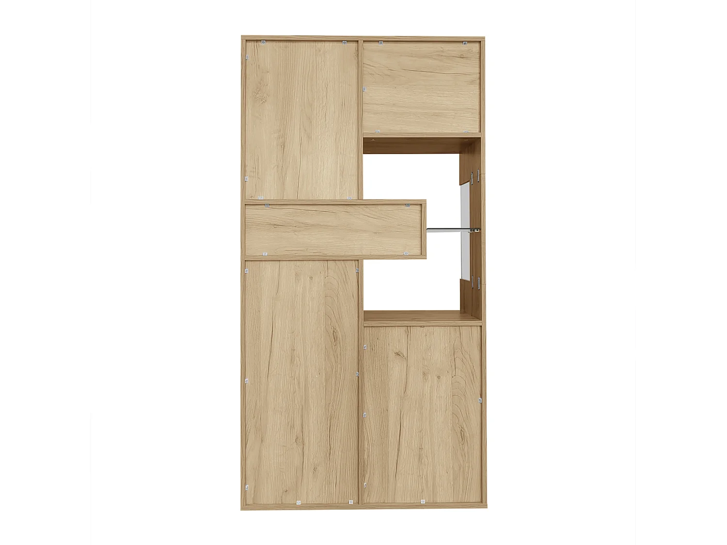 Buffet haut 150 cm, avec éclairage LED, 4 portes, tiroirs, étagères en verre, meuble rangement en Bois, APP, pour salon, manger - Blanc