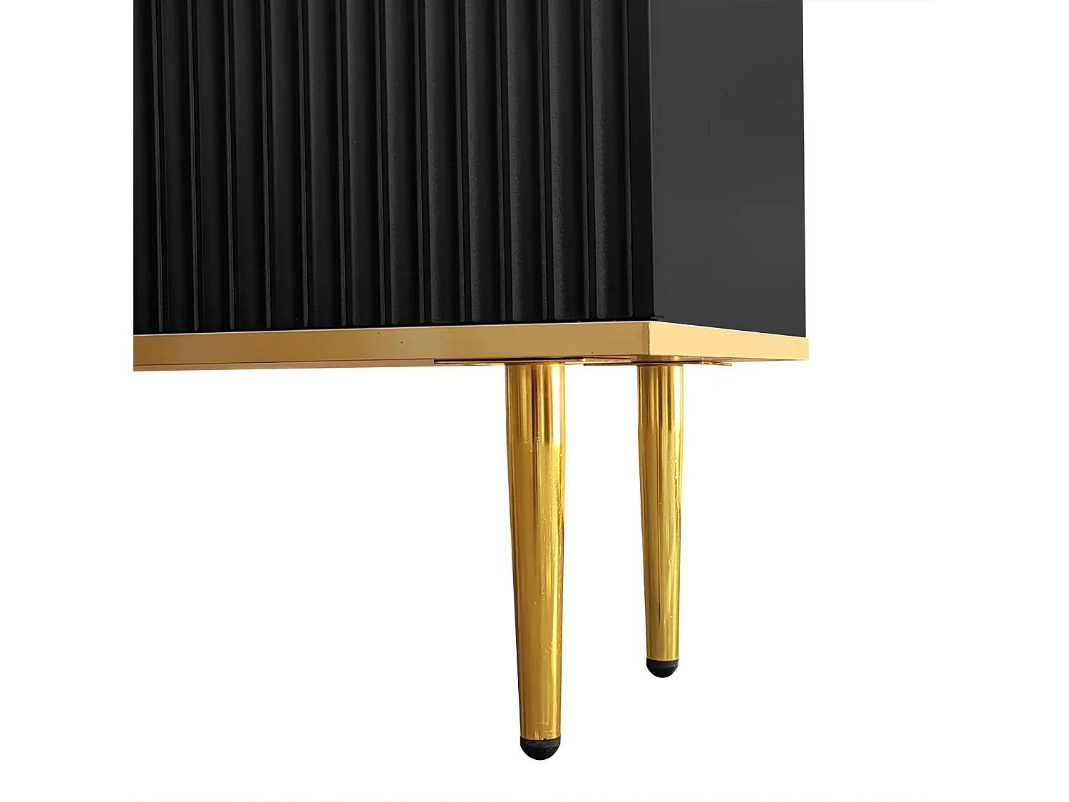 Mueble de TV 165x36x55cm, con 2 puertas, 2 cajones y 2 compartimentos, patas doradas y canto dorado, Negro