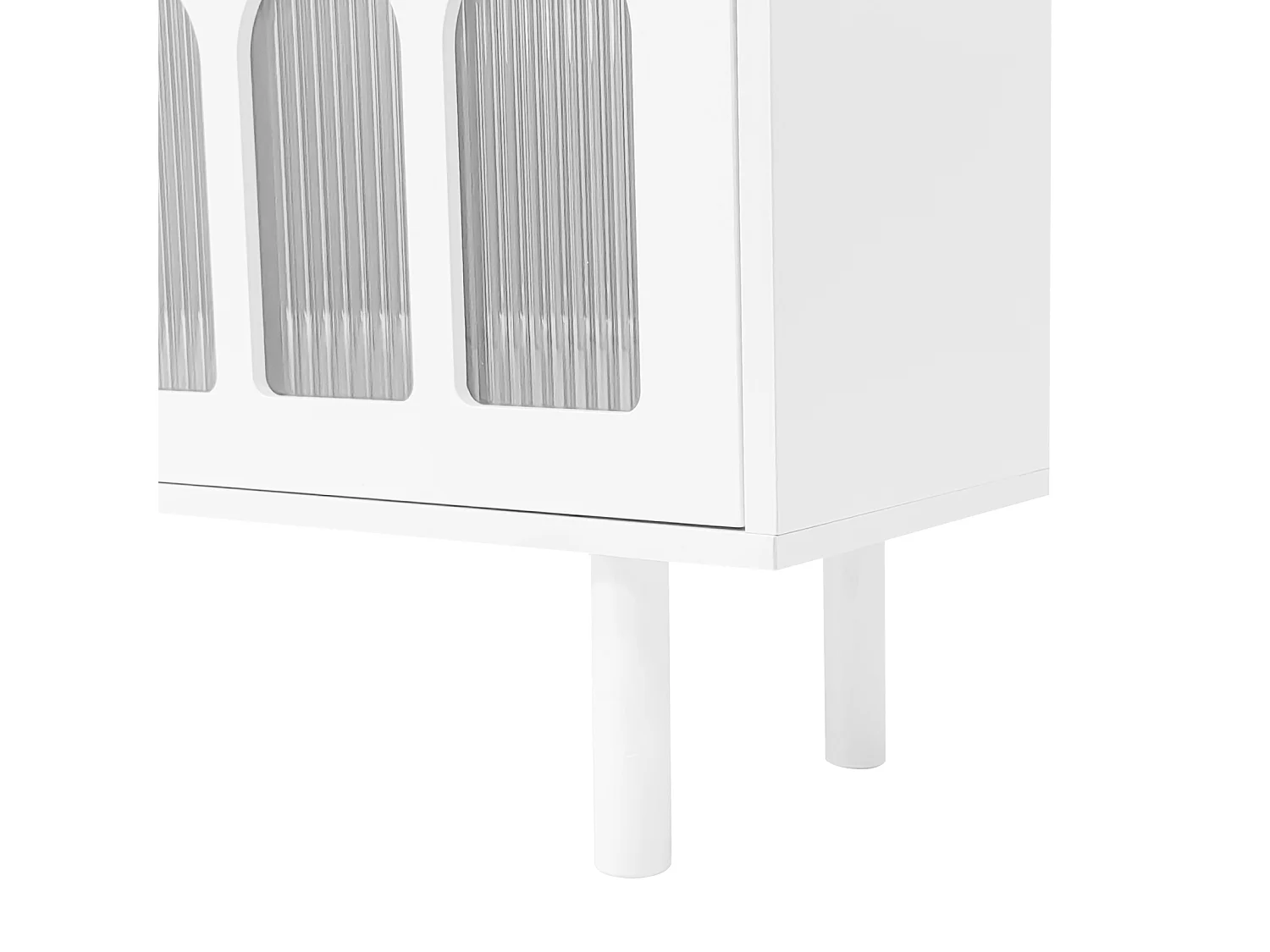 Meuble TV 180cm, avec 2 portes en verre cintré, 2 tiroirs, étagères, scandinave, charnières en metal, meuble salon tele en bois - Blanc