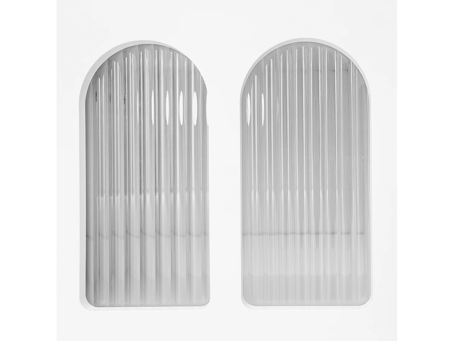 Meuble TV 180cm, avec 2 portes en verre cintré, 2 tiroirs, étagères, scandinave, charnières en metal, meuble salon tele en bois - Blanc