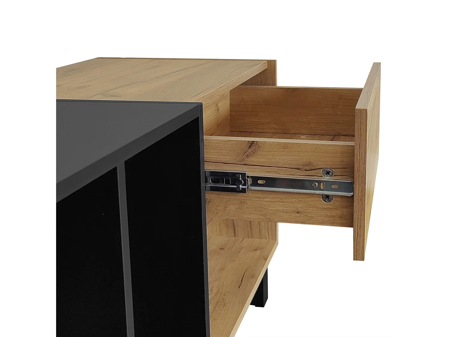 Meuble TV 200cm, avec 3 tiroirs, étagères, Pieds en métal, style vintage industriel, Meuble de salon en bois - Noir