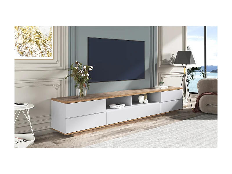 TV-Schrank - Modern - 5 Türen - Regal - Sperrholz - Weiß - 180x38x46cm