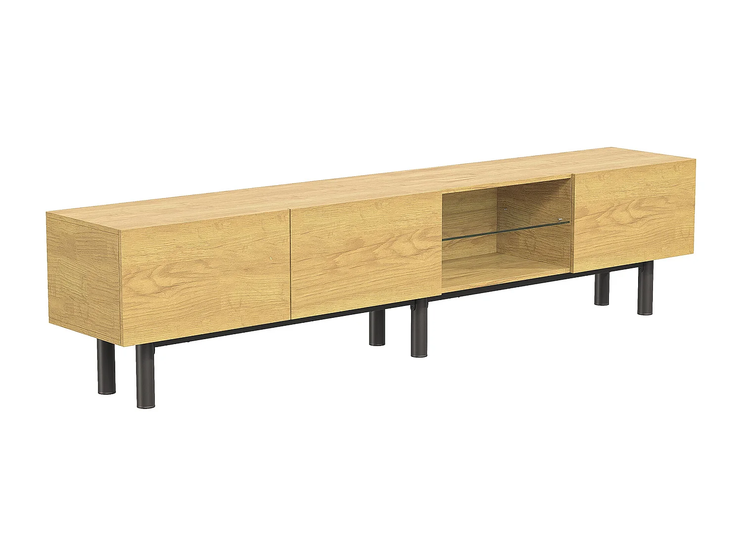 Industriële TV-kast met LED, 3 deuren 2 planken, 175x31x41cm, naturel