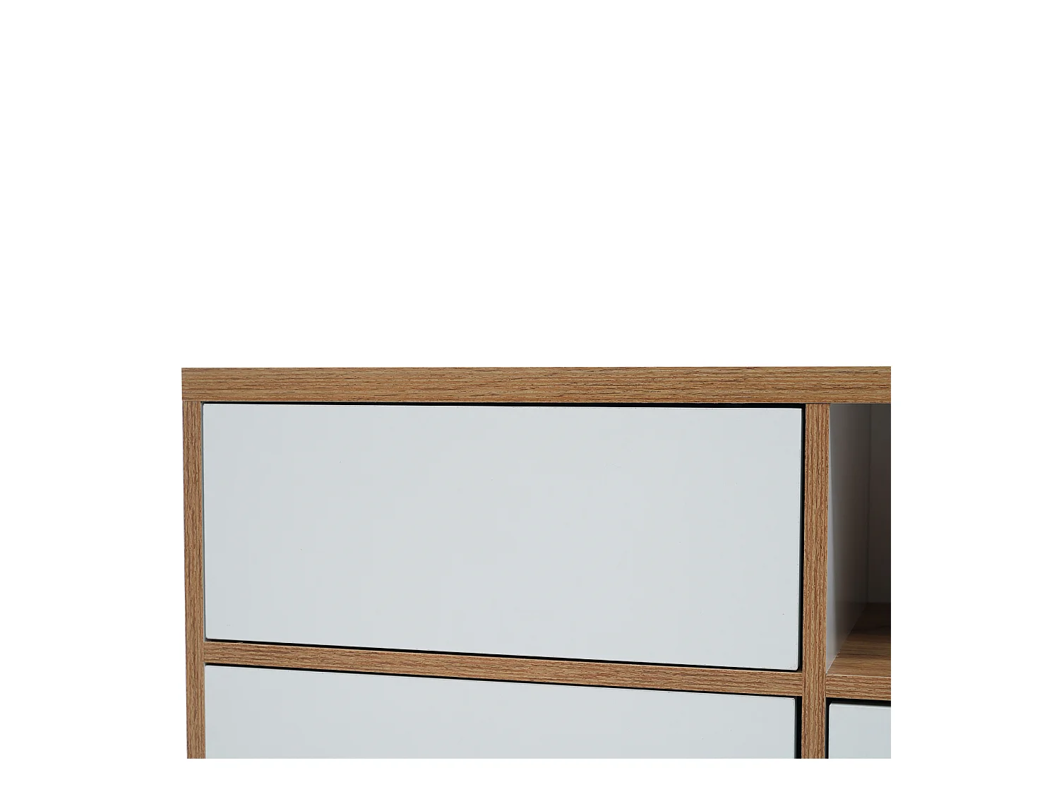 Meuble TV tyle campagnard naturel avec tiroirs, compartiments et portes en blanc et couleurs bois - 175 L x 37 B x 51H(cm)