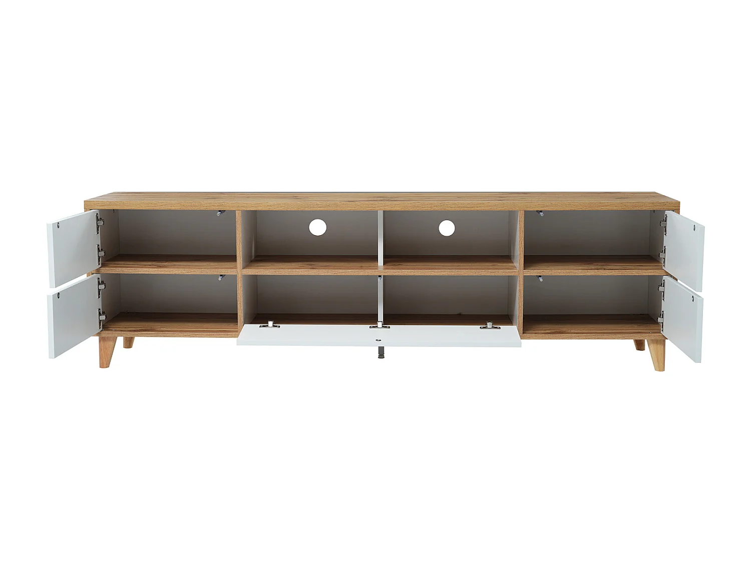 TV-meubel in natuurlijke landelijke stijl met laden, vakken en deuren in de kleuren wit en hout - 175 L x 37 B x 51 H (cm)