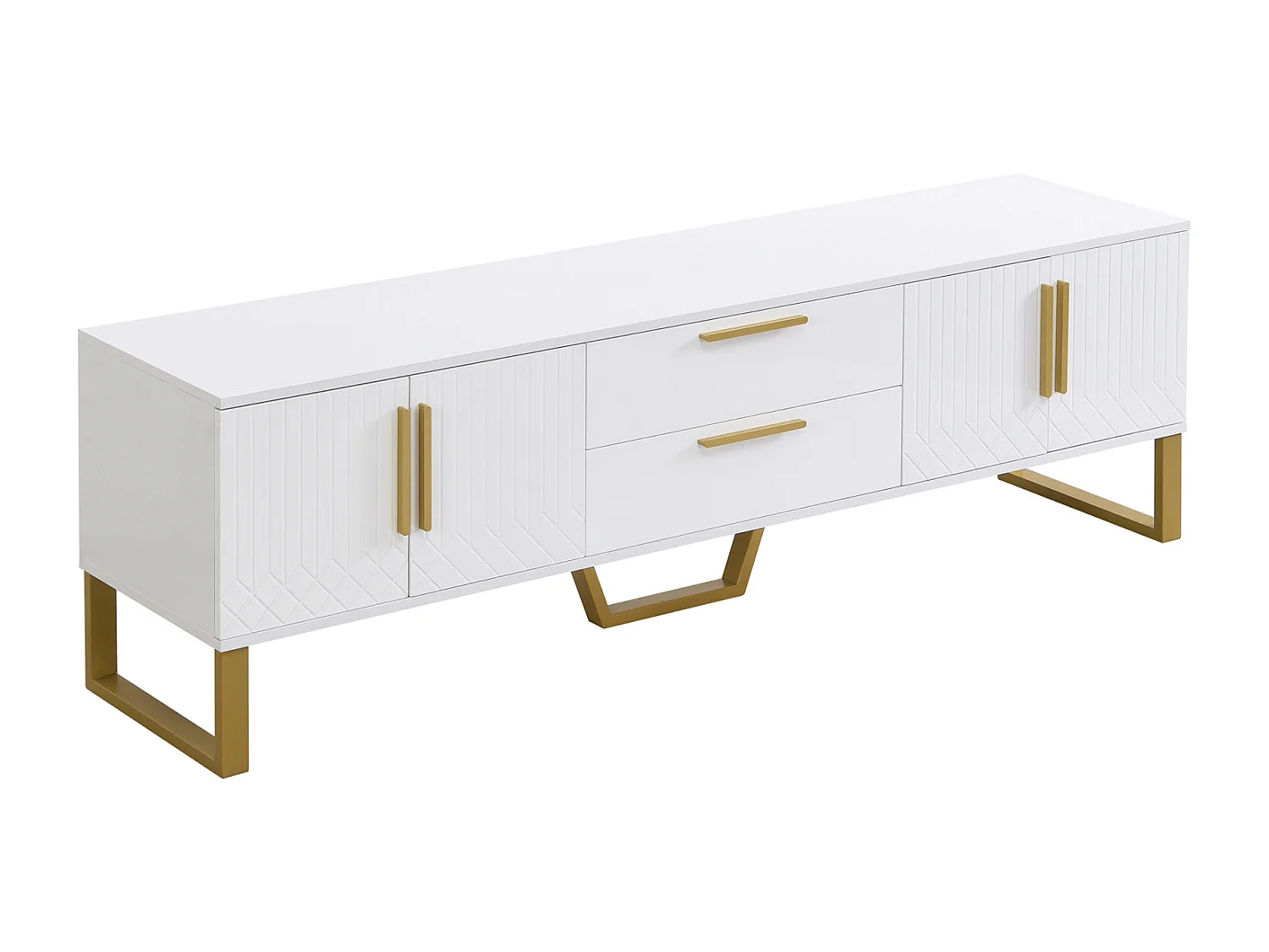 Mobile porta TV 170x40x53cm, in MDF, con 4 ante con texture incisa, 2 cassetti, lusso, elegante, bianco