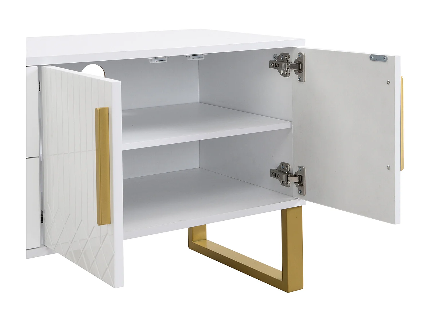 TV-meubel 170x40x53cm, in MDF, met 4 deuren gegraveerd textuurontwerp, 2 laden, luxe, elegant, wit