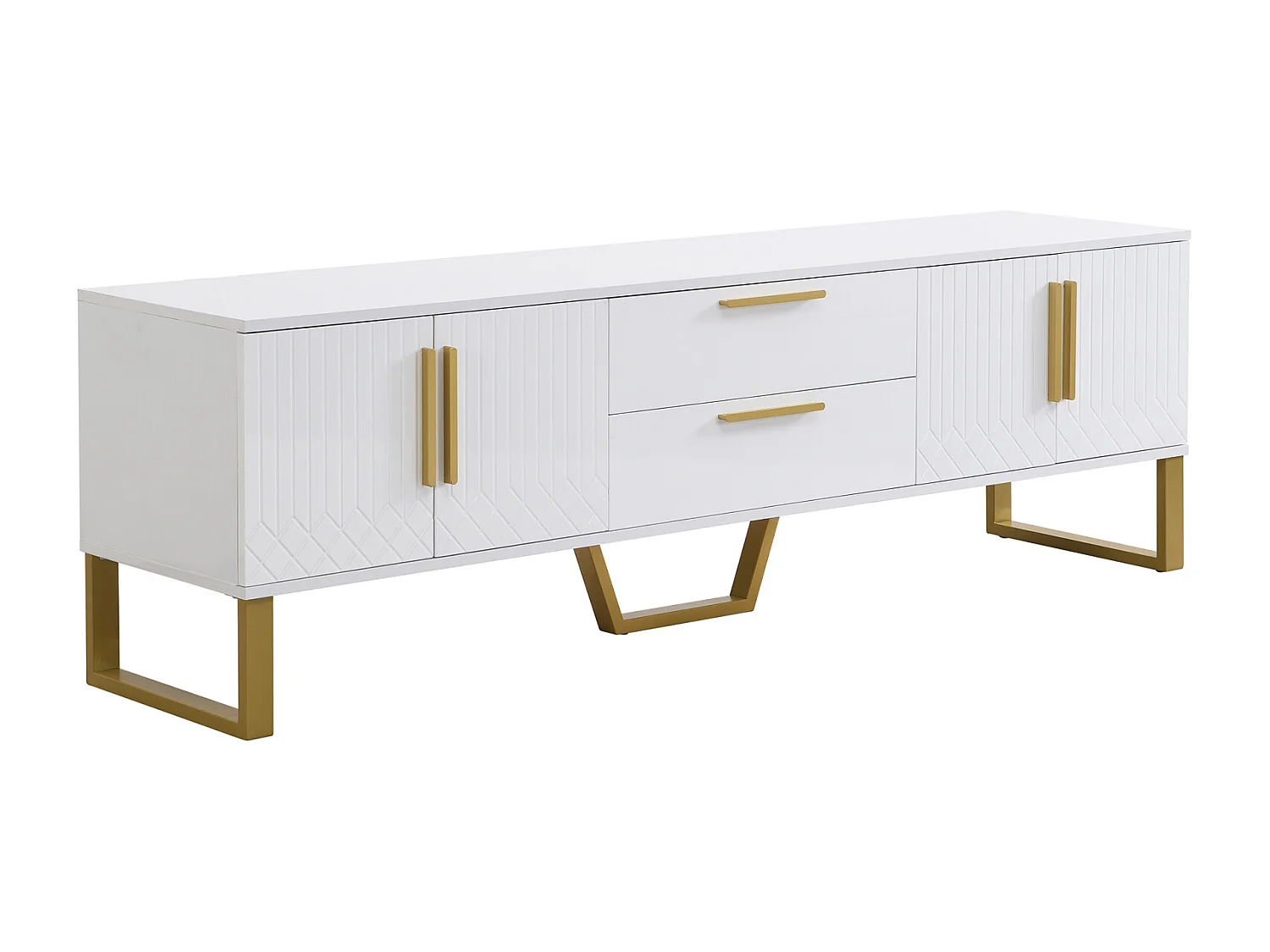TV-meubel 170x40x53cm, in MDF, met 4 deuren gegraveerd textuurontwerp, 2 laden, luxe, elegant, wit