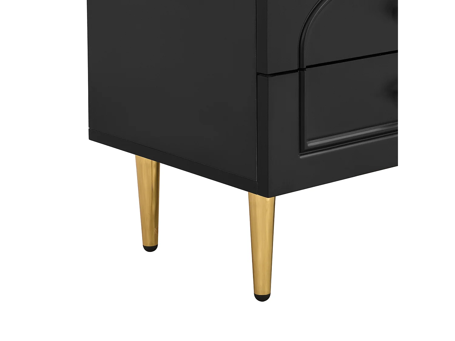 Meuble TV 175cm, avec 4 tiroirs de rangement, 2 portes en verre, Pieds et poignées en métal Doré, Meuble de salon en bois - Noir