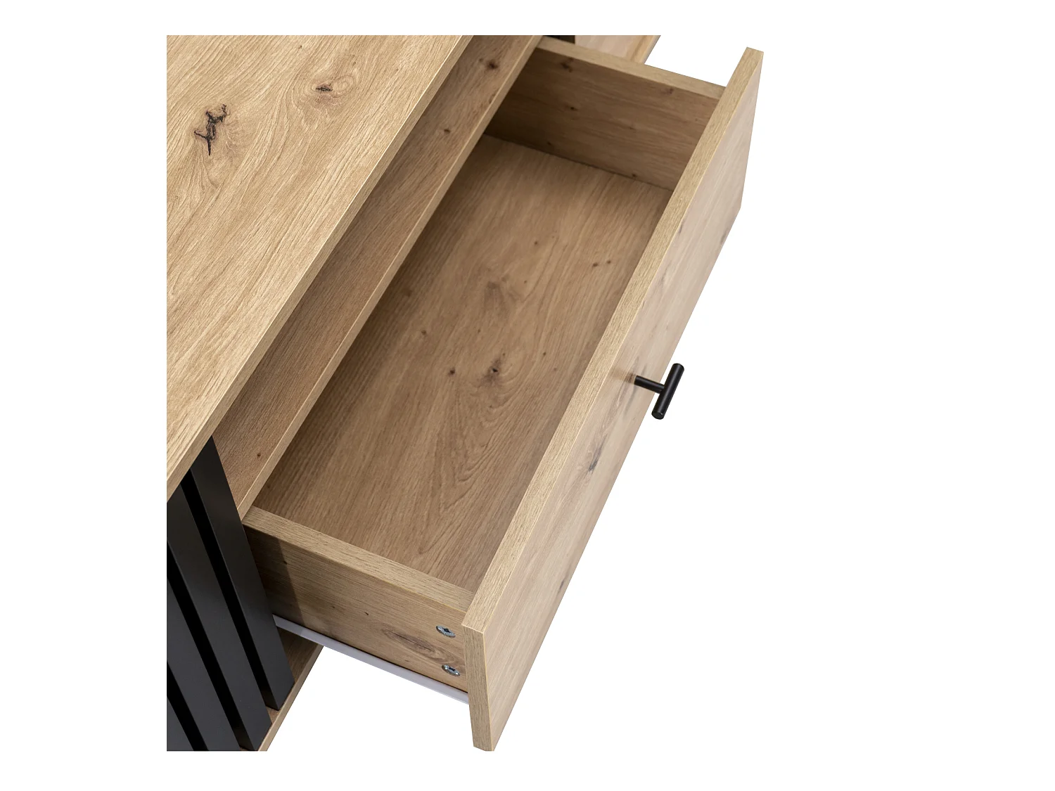 Meuble TV 170x40x50cm, Meuble bas avec tiroirs, 2 portes, multiples fonctions de rangement, design bois et noir