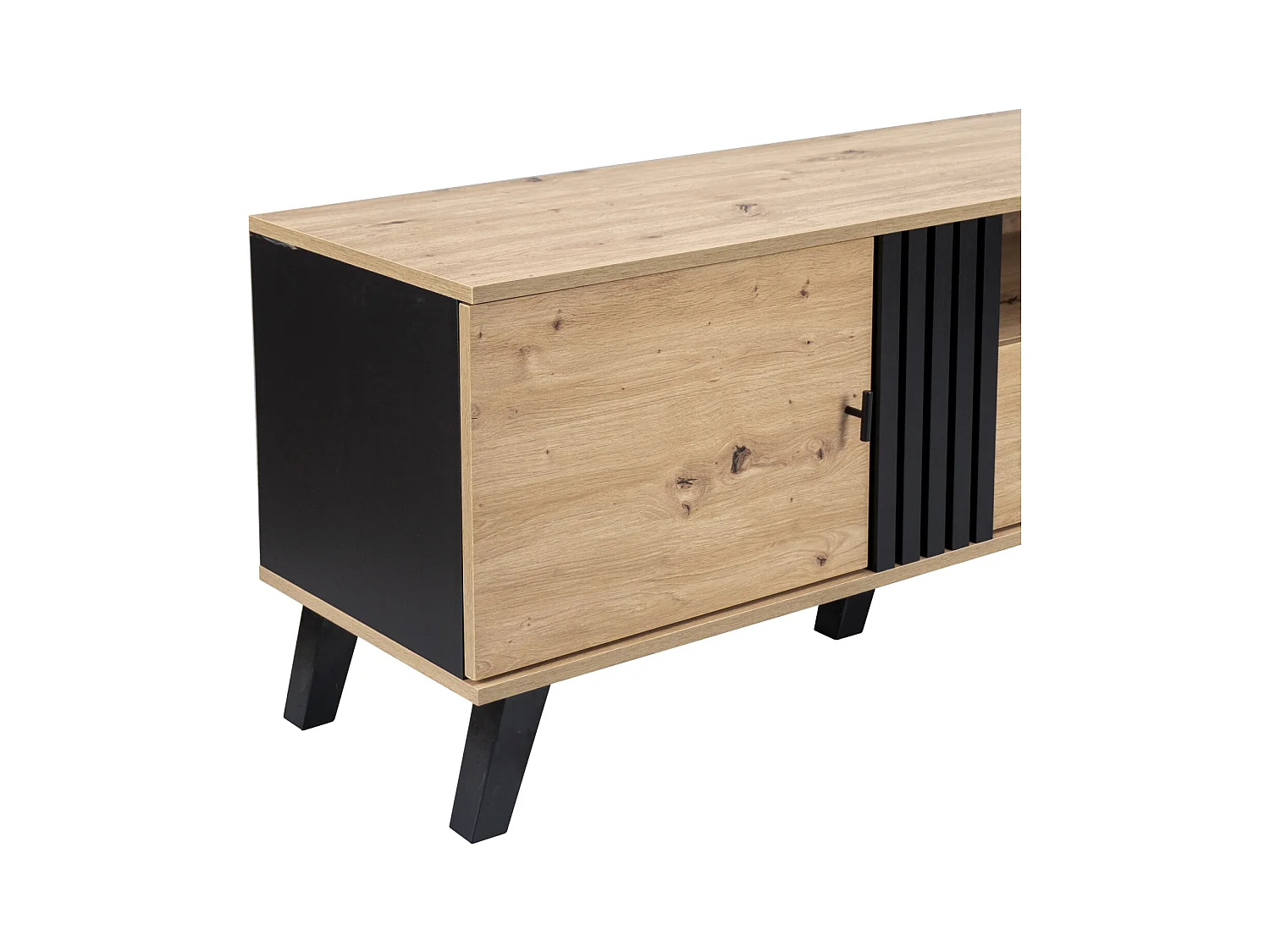 Meuble TV 170x40x50cm, Meuble bas avec tiroirs, 2 portes, multiples fonctions de rangement, design bois et noir