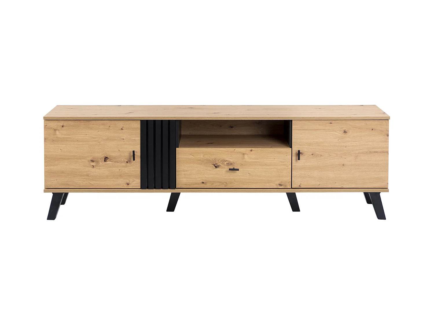 Meuble TV 170x40x50cm, Meuble bas avec tiroirs, 2 portes, multiples fonctions de rangement, design bois et noir