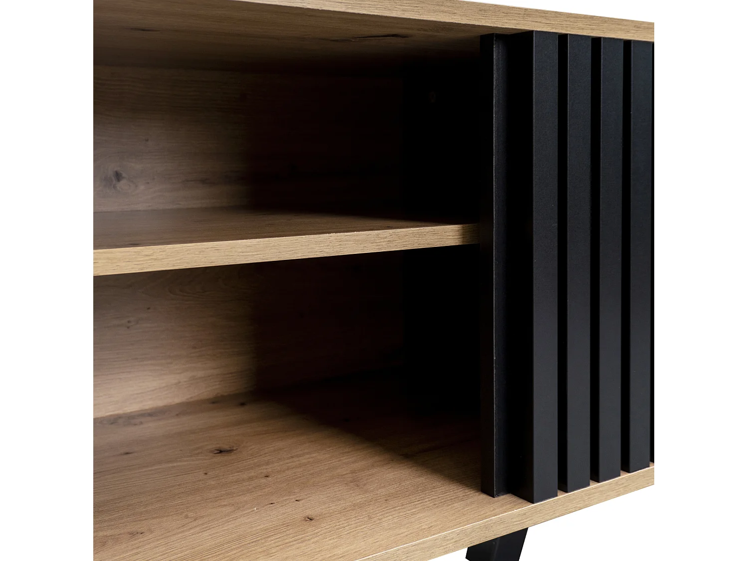 Meuble TV 170x40x50cm, Meuble bas avec tiroirs, 2 portes, multiples fonctions de rangement, design bois et noir