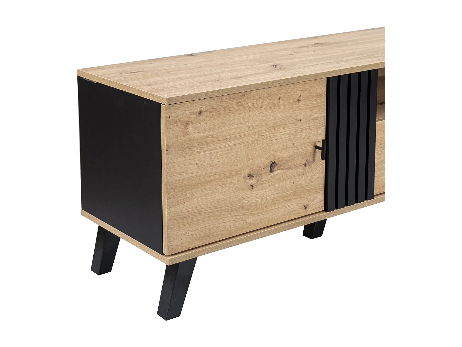 Meuble TV 170x40x50cm, Meuble bas avec tiroirs, 2 portes, multiples fonctions de rangement, design bois et noir