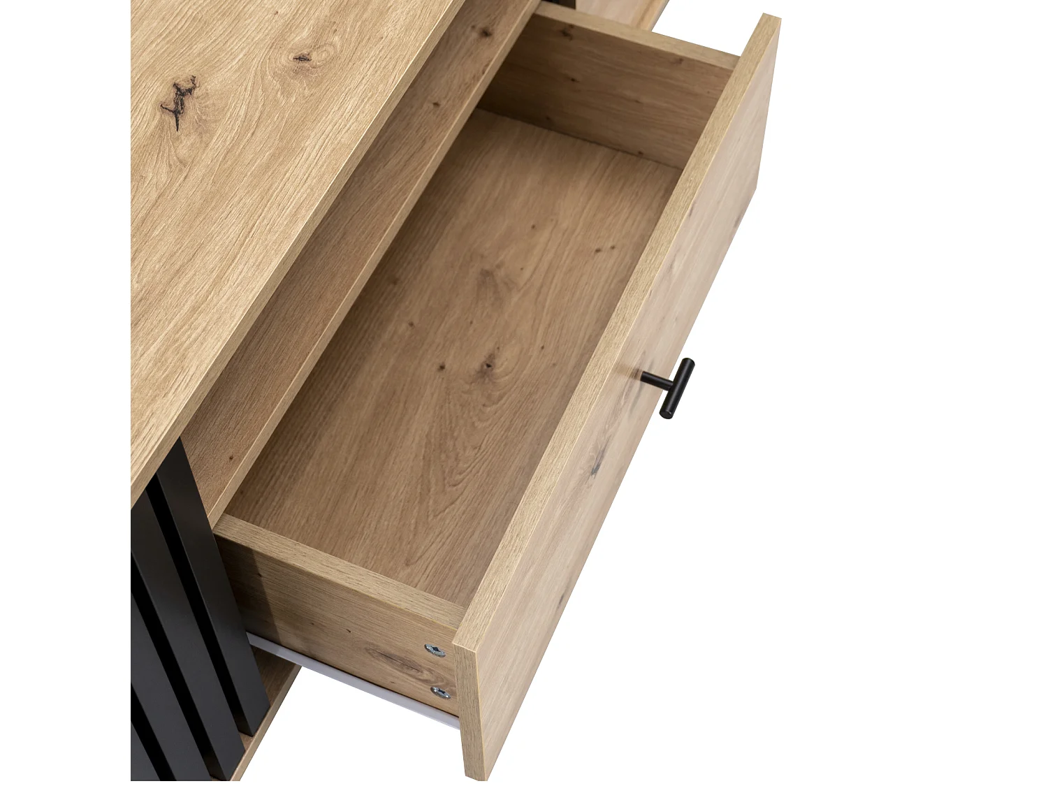 Meuble TV 170x40x50cm, Meuble bas avec tiroirs, 2 portes, multiples fonctions de rangement, design bois et noir