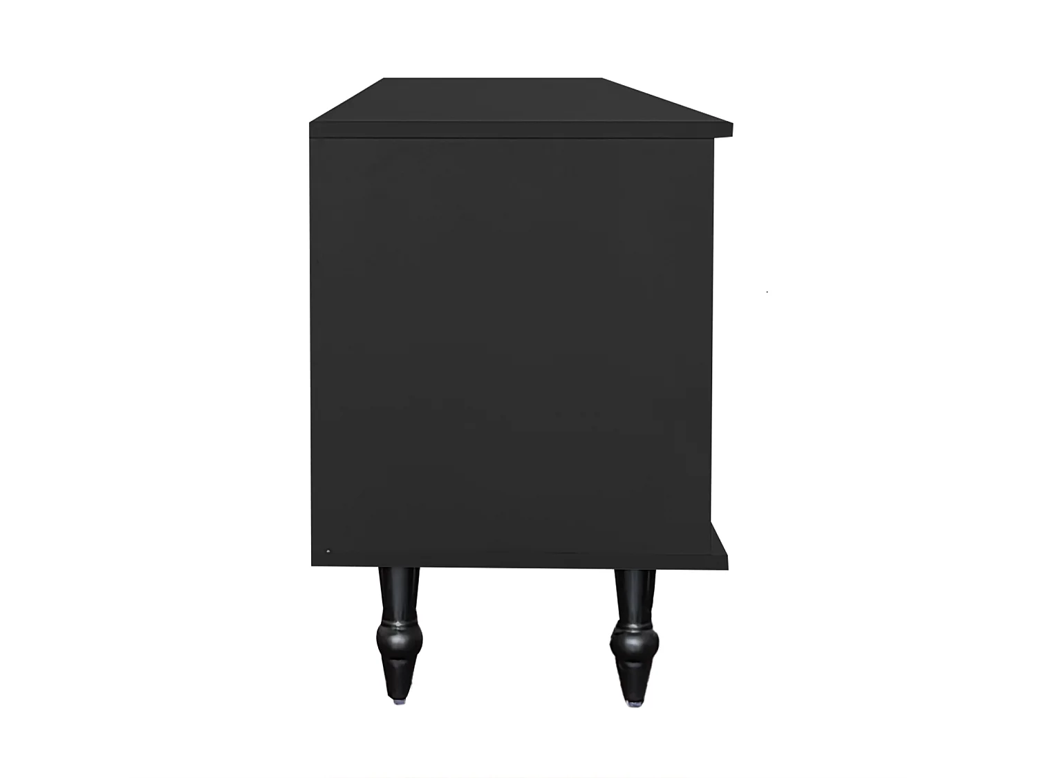 Meuble TV 175cm, avec 4 portes en rotin, 2 tiroirs, Pieds en métal, poignée en métal, style Scandinave, Meuble de salon - Noir