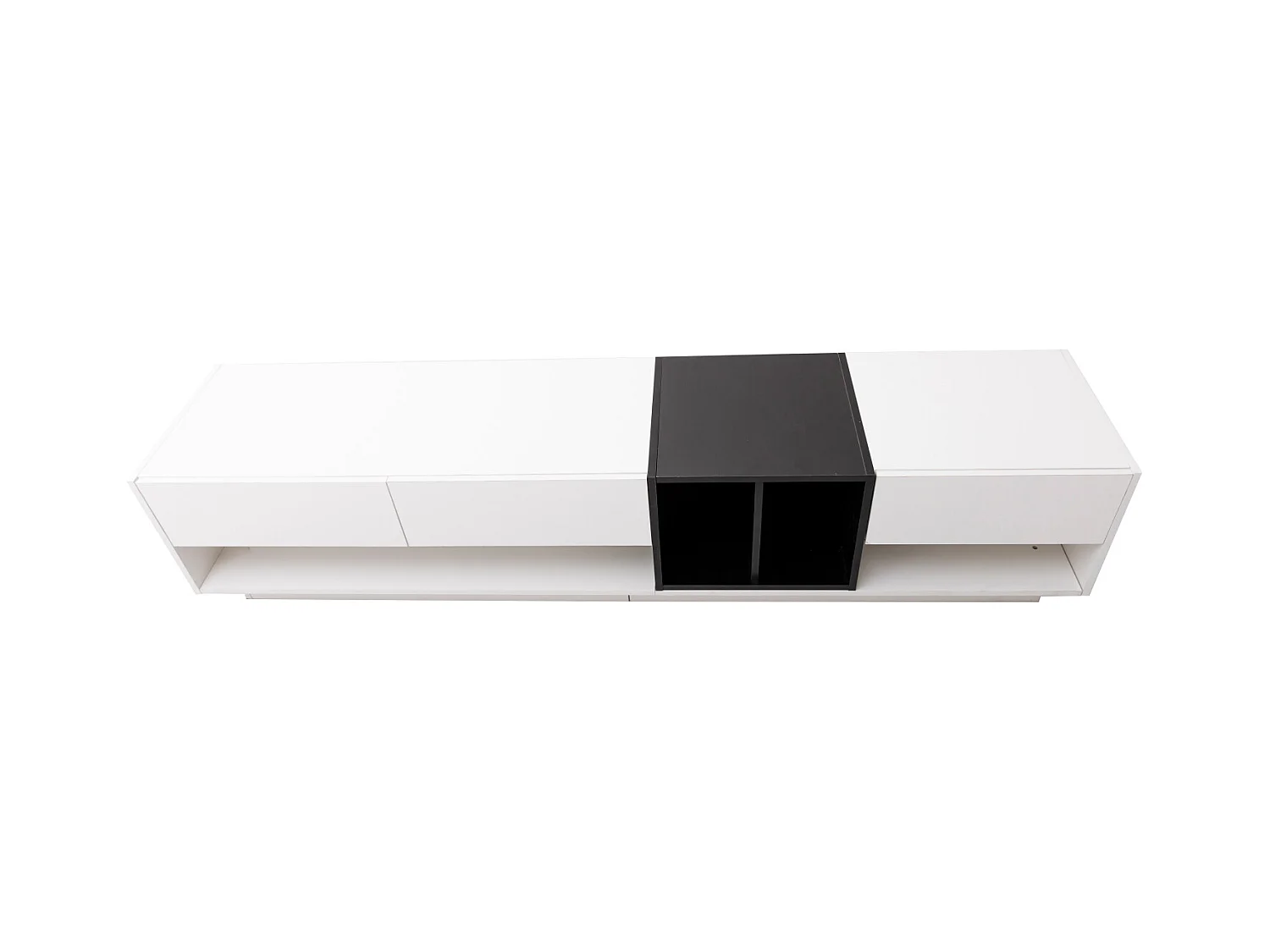 Meuble TV 190cm, avec 3 tiroirs, étagères ouvertes, Design à blocs de couleur, style moderne - Blanc
