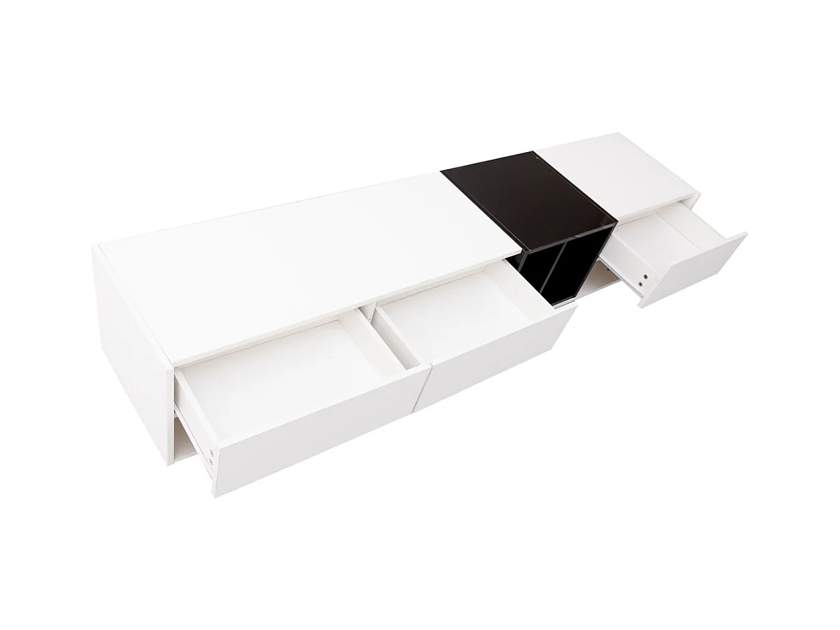 Meuble TV 190cm, avec 3 tiroirs, étagères ouvertes, Design à blocs de couleur, style moderne - Blanc