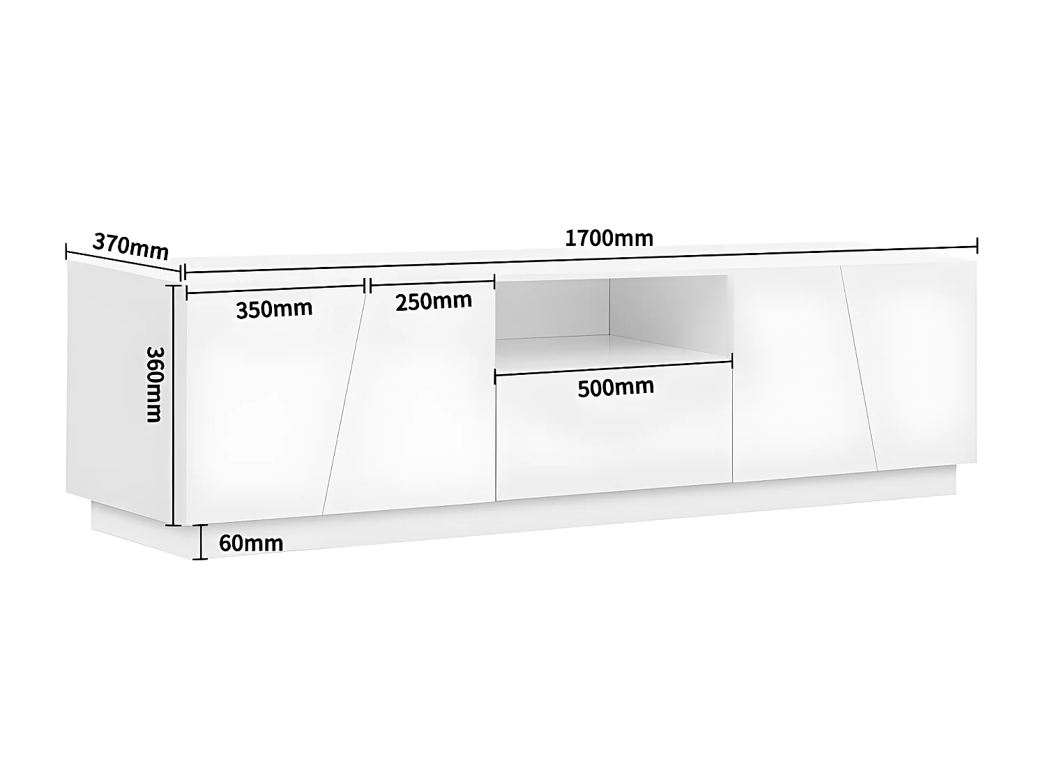 Mueble de TV de 170 cm, con cajón, 4 puertas, compartimento abierto, estilo escandinavo, cómoda de TV - Blanco