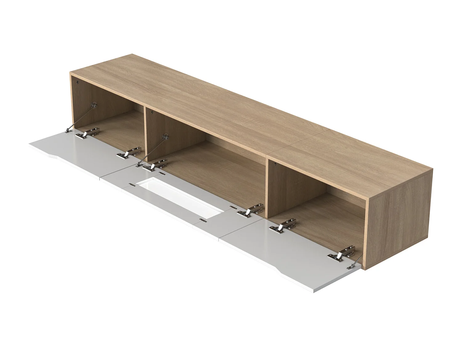 Meuble TV 180cm, avec éclairage LED à changement de couleur, portes pliantes, laqué Meuble TV suspendu, style moderne - Blanc