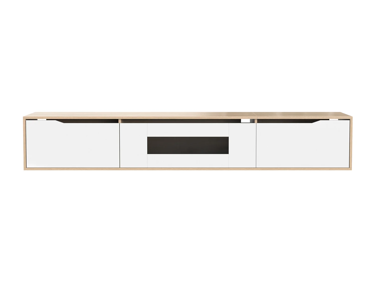 Meuble TV 180cm, avec éclairage LED à changement de couleur, portes pliantes, laqué Meuble TV suspendu, style moderne - Blanc