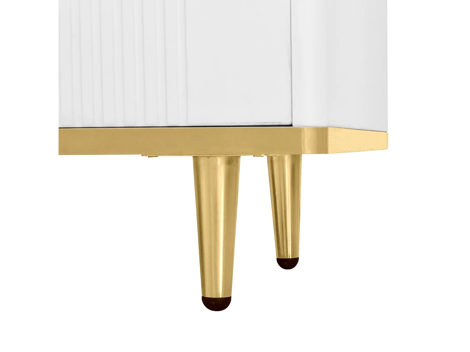 Mueble de TV de 175cm, con 2 cajones, 2 puertas, Patas y tirador de metal dorado, patrones esculpidos, Estilo escandinavo, Mueble de salón de madera - Blanco