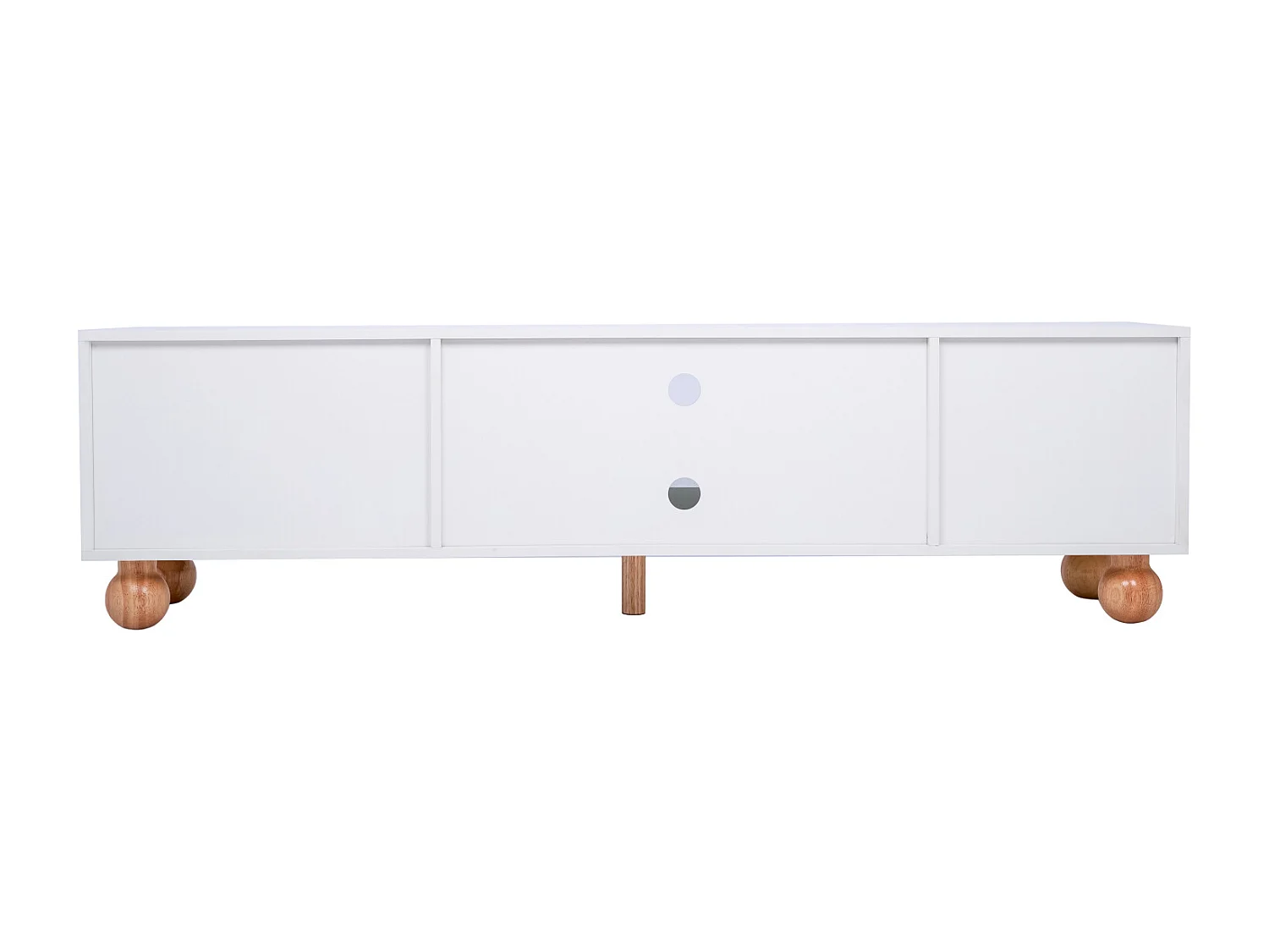 TV-meubel 170cm, met rotandeur, glazen deuren, opbergruimte, landelijke stijl, TV-meubel - Wit