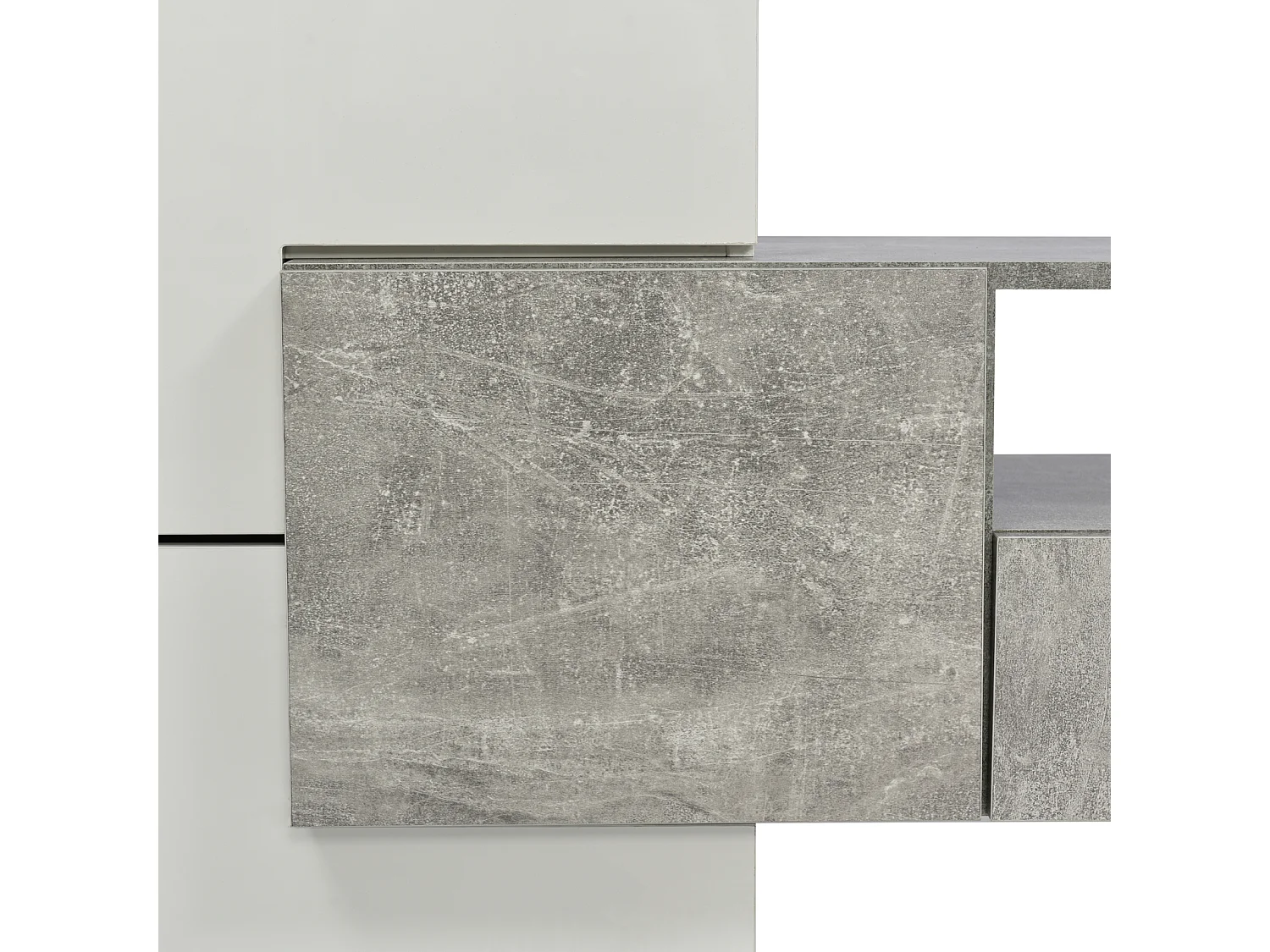 Móvel TV - 200x38x48cm LED branco brilhante e cinzento - acabamento em vidro - 4 portas de arrumação 2 gavetas 3 compartimentos - cinzento