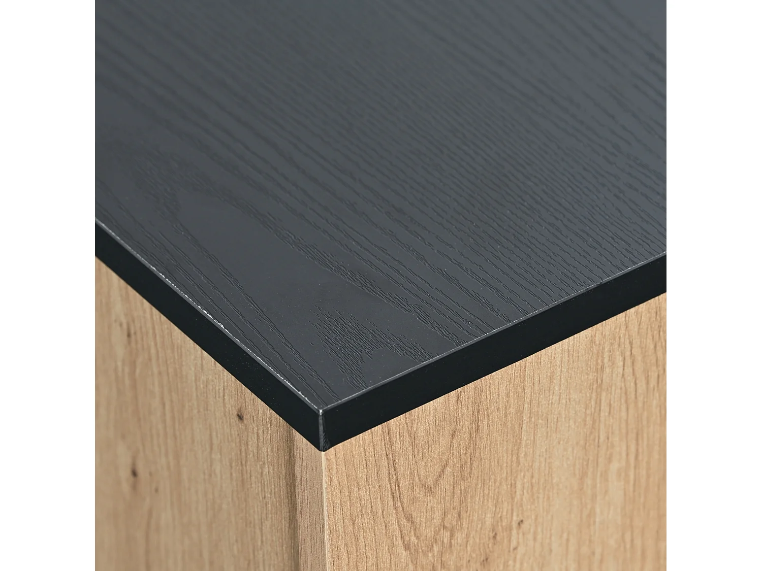 Meuble TV LED 15 lampes - TV-Board avec 1 tiroir + 3 portes + 2 compartiments plaque de toit noir - naturel 180x40x45cm