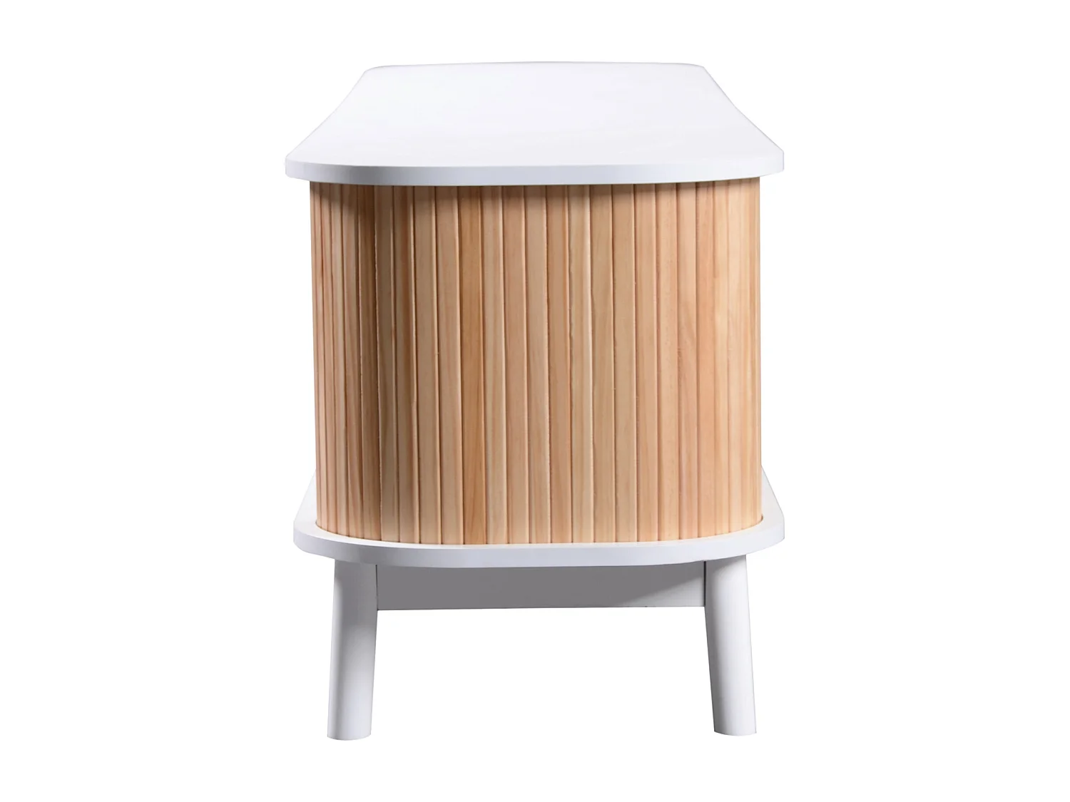 Meuble TV 170x39.5x46cm - Meuble TV en bois avec portes et tiroirs en rotin style maison de campagne pour rangement - blanc