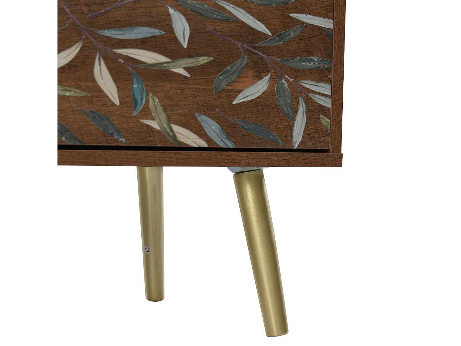 Meuble TV vintage avec 2 portes, 2 tiroirs design campagnard, pieds dorés Lowboard avec impression - naturel 180x38x50.5cm